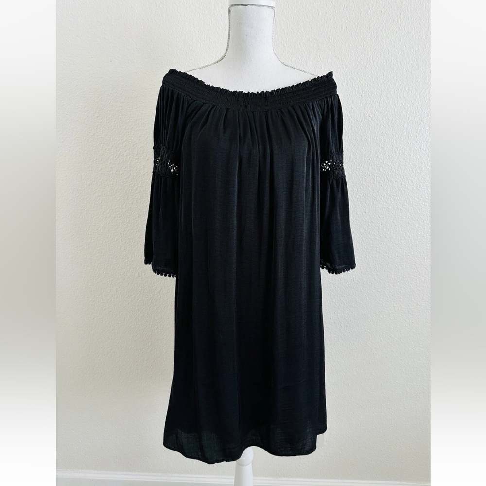 JENNIFER LOPEZ Off the Shoulder pullover Lace Detailed Dress Size L - Picture 2 of 9